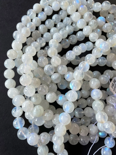 AAA Natural Blue Flash Moonstone 4mm 6mm 8mm 10mm 12mm Round Beads. Gorgeous Natural White Moonstone Color with Blue Flash.