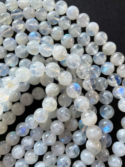 AAA Natural Blue Flash Moonstone 4mm 6mm 8mm 10mm 12mm Round Beads. Gorgeous Natural White Moonstone Color with Blue Flash.