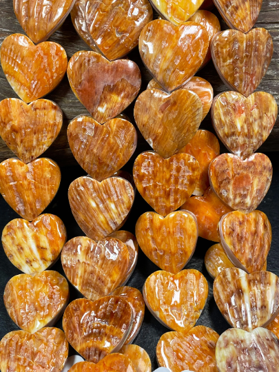 AAA Natural Spiny Oyster Heart Shape Shell Beads. Gorgeous Natural Orange Yellow Spiny Oyster Shell Bead.
