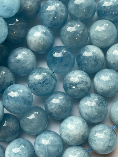 AAA Natural Aquamarine Stone Beads - 4mm 6mm 8mm 10mm 12mm - Gorgeous, Clear Blue Aquamarine Gemstone - High Quality Gemstone Strand