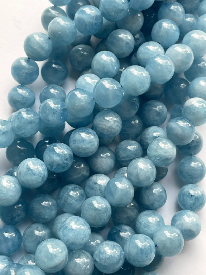 AAA Natural Aquamarine Stone Beads - 4mm 6mm 8mm 10mm 12mm - Gorgeous, Clear Blue Aquamarine Gemstone - High Quality Gemstone Strand