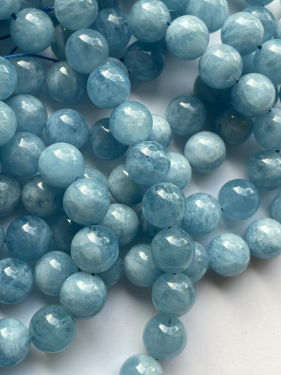 AAA Natural Aquamarine Stone Beads - 4mm 6mm 8mm 10mm 12mm - Gorgeous, Clear Blue Aquamarine Gemstone - High Quality Gemstone Strand