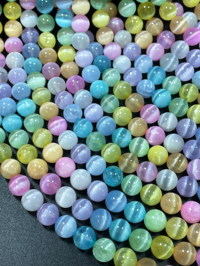 AAA Natural Selenite Gemstone Bead 4mm 6mm 8mm 10mm Round Bead. Gorgeous Rainbow Multicolor Selenite Gemstone Bead Full Strand 15.5"