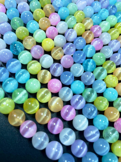 AAA Natural Selenite Gemstone Bead 4mm 6mm 8mm 10mm Round Bead. Gorgeous Rainbow Multicolor Selenite Gemstone Bead Full Strand 15.5"