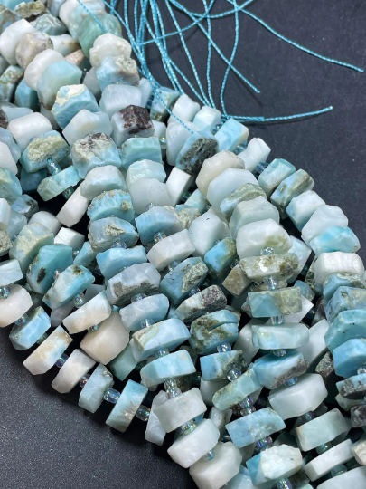 100% Natural Raw Larimar Gemstone Bead Faceted 12mm Pinwheel Shape, Beautiful Blue Natural Color Larimar Gemstone Bead