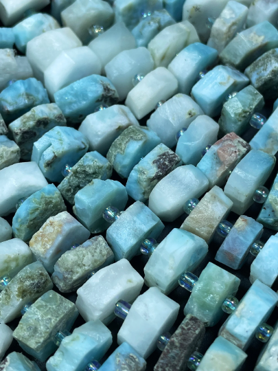 100% Natural Raw Larimar Gemstone Bead Faceted 12mm Pinwheel Shape, Beautiful Blue Natural Color Larimar Gemstone Bead