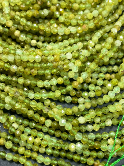 AAA Natural Green Garnet Gemstone Bead, Faceted 4mm Round Bead, Gorgeous Natural Olive Green Color Green Garnet Stone Bead