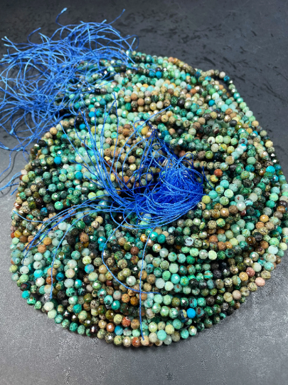 AAA Natural Turquoise Gemstone Bead Faceted 4.5mm Round Bead, Gorgeous Natural Blue Brown Color Turquoise Gemstone Bead, Full Strand 15.5”