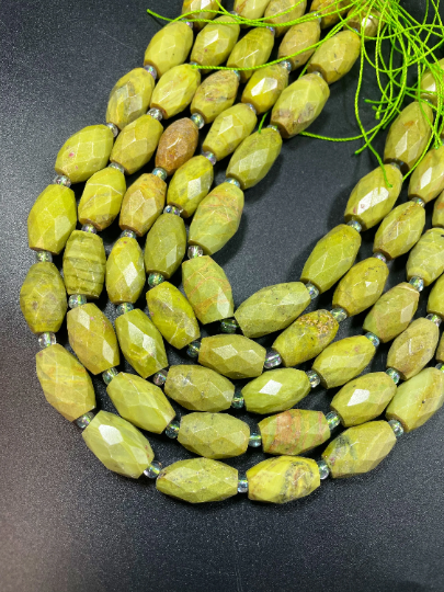 Natural Olive Opal Gemstone Bead Faceted 12x16mm Barrel Shape, Gorgeous Natural Olive Green Color Opal Gemstone Bead