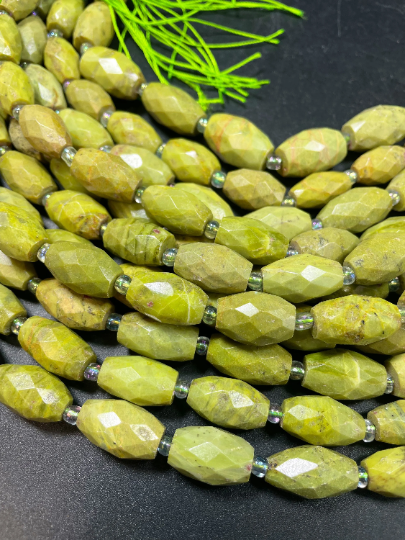 Natural Olive Opal Gemstone Bead Faceted 12x16mm Barrel Shape, Gorgeous Natural Olive Green Color Opal Gemstone Bead