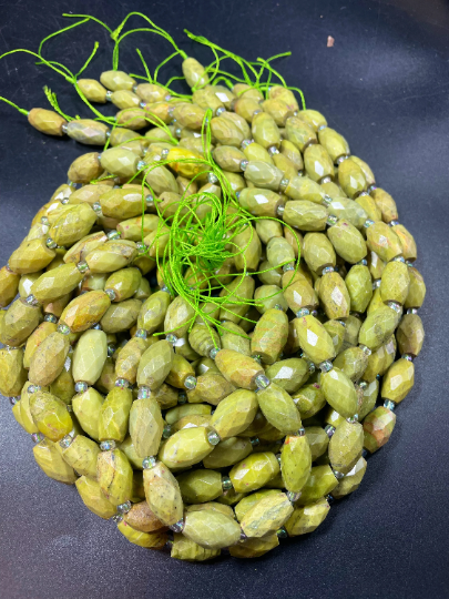 Natural Olive Opal Gemstone Bead Faceted 12x16mm Barrel Shape, Gorgeous Natural Olive Green Color Opal Gemstone Bead