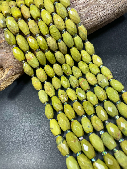 Natural Olive Opal Gemstone Bead Faceted 12x16mm Barrel Shape, Gorgeous Natural Olive Green Color Opal Gemstone Bead