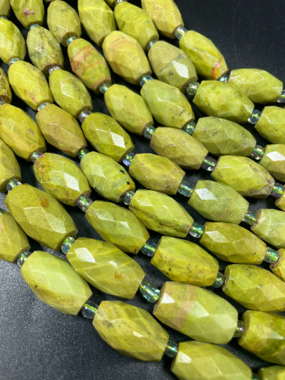 Natural Olive Opal Gemstone Bead Faceted 12x16mm Barrel Shape, Gorgeous Natural Olive Green Color Opal Gemstone Bead