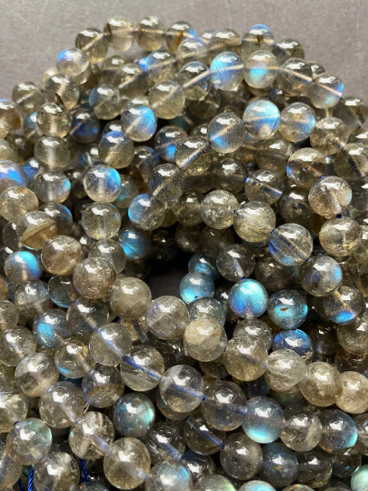 AAA Blue Flash Labradorite Gemstone Bead 4mm 6mm 8mm 10mm 12mm Round Beads, Beautiful Natural Gray Color with Blue Flash Labradorite Gemstone Bead
