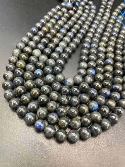 AAA Natural Blue Flash Black Labradorite Gemstone Bead 6mm 8mm 10mm Round Bead, Beautiful Natural Gray Color Blue Flash Labradorite Gemstone Bead