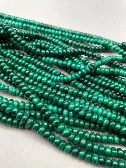 AA Natural Malachite Gemstone Bead 5x8mm Rondelle Shape, Beautiful Natural Dark Green Color Malachite Gemstone Bead, Full Strand 15.5"