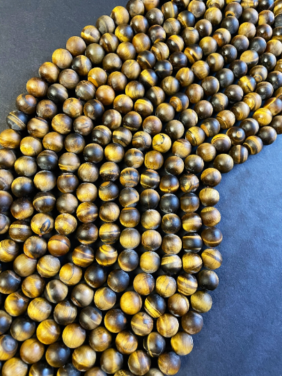 AA Natural Matte Tiger Eye Gemstone Bead 4mm 6mm 8mm 10mm 12mm Round Beads, Gorgeous Natural Golden Brown Color Tiger Eye Gemstone Bead, Full Strand 15.5"