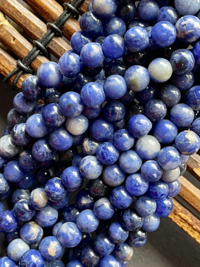 AA Natural Sodalite Gemstone Bead 6mm 8mm 10mm 12mm Smooth Round Bead, Beautiful Royal Blue Color Sodalite Gemstone Beads, Full Strand 15.5"