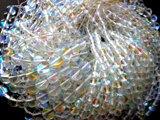 Mermaid Glass Beads 6mm 8mm 10mm 12mm Round Beads, Beautiful Rainbow Clear Beads, Great Quality Beads, Full Strand 15.5"