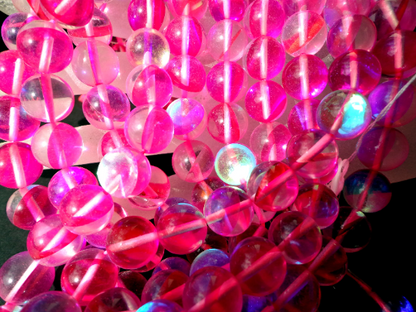 Mermaid Glass Beads 6mm 8mm 10mm 12mm Round Beads, Beautiful Rainbow Fuchsia Color Mermaid Glass Beads, Full Strand 15.5"