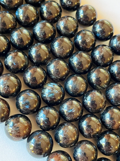 AAA Natural Hypersthene Gemstone Beads 8mm 10mm 12mm Smooth Round Shape, Gorgeous Black with Golden Brown Flashy Hypersthene Gemstone Bead