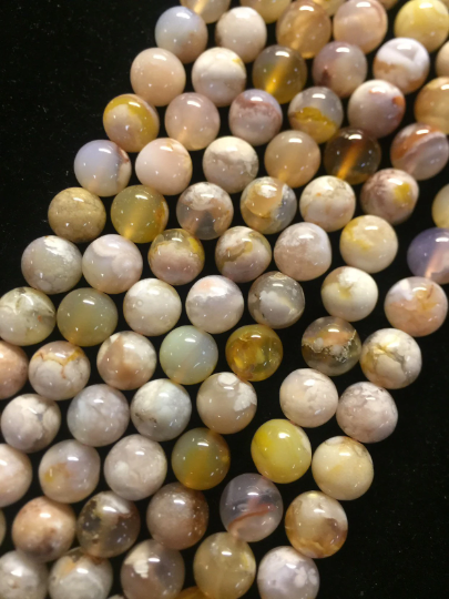 Natural Blossom Flower Agate Bead 6mm 8mm 10mm 12mm Round Beads, Beautiful Beige Color Blossom Flower Agate Beads