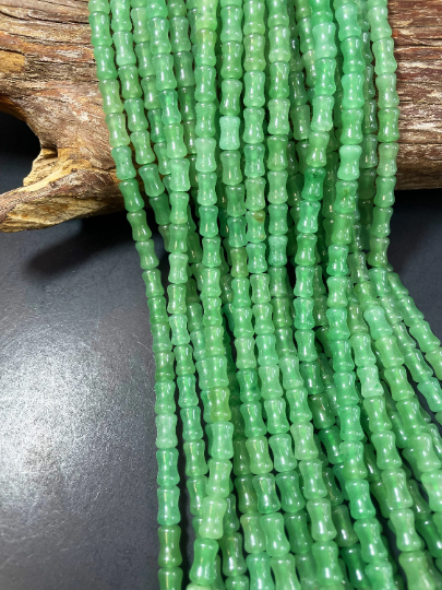 AAA Green Aventurine Jade Gemstone Bead 6x10mm Bamboo Shape Bead, Gorgeous Natural Green Color Aventurine Jade Gemstone Bead