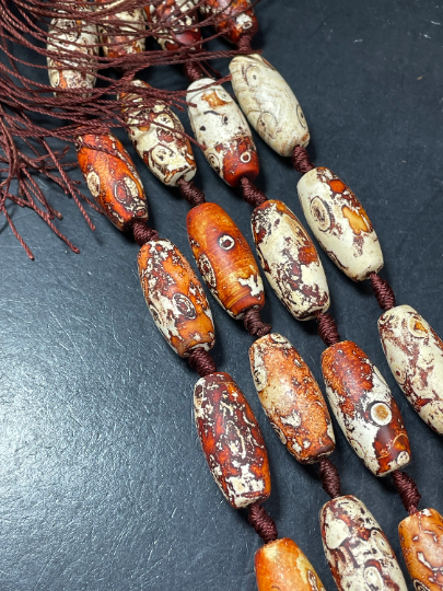 AAA Natural Tibetan Gemstone Bead 12x30mm/13x40mm Barrel Shape Bead, Gorgeous Brown Orange Color Tibetan Gemstone Bead, Amazing Quality Full Strand 15.5"