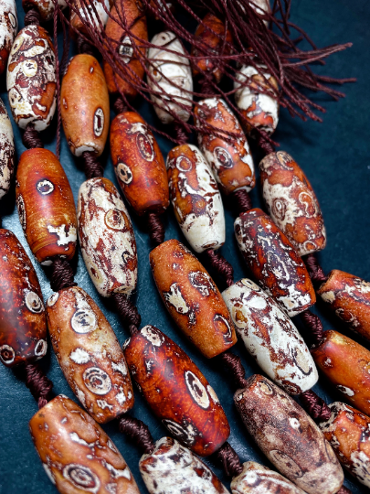 AAA Natural Tibetan Gemstone Bead 12x30mm/13x40mm Barrel Shape Bead, Gorgeous Brown Orange Color Tibetan Gemstone Bead, Amazing Quality Full Strand 15.5"