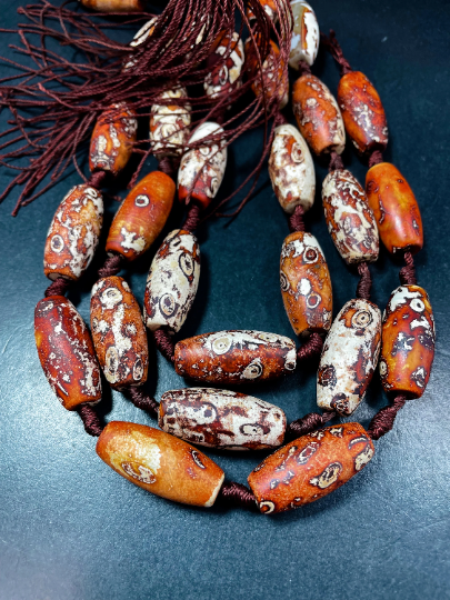 AAA Natural Tibetan Gemstone Bead 12x30mm/13x40mm Barrel Shape Bead, Gorgeous Brown Orange Color Tibetan Gemstone Bead, Amazing Quality Full Strand 15.5"