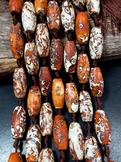 AAA Natural Tibetan Gemstone Bead 12x30mm/13x40mm Barrel Shape Bead, Gorgeous Brown Orange Color Tibetan Gemstone Bead, Amazing Quality Full Strand 15.5"