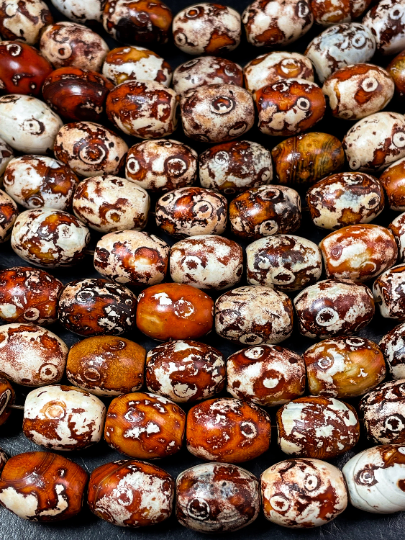 AAA Natural Hand Painted Tibetan Gemstone Bead, Tube Shape Tibetan Stone Bead, Gorgeous Orange Brown Color Full Strand 15.5"