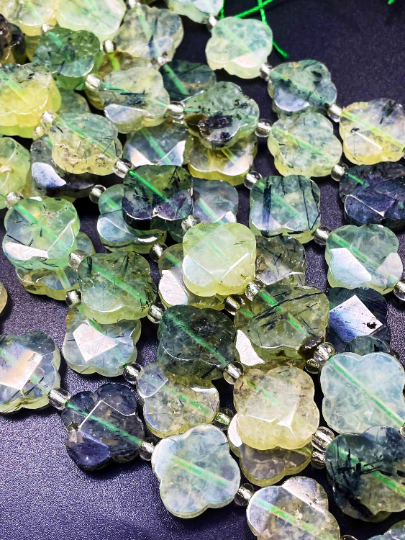 AAA Natural Prehnite Gemstone Bead Faceted 17mm Flower Clover Shape, Beautiful Natural Green Color Prehnite Gemstone Beads