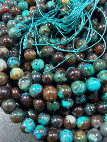 AAA Natural Azurite Chrysocolla Gemstone Bead 6mm 8mm 9mm 10mm Round Beads, Gorgeous Brown Turquoise Blue Color Azurite Chrysocolla Gemstone Beads