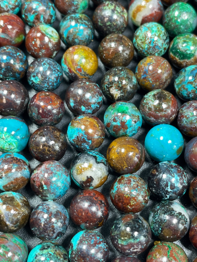 AAA Natural Azurite Chrysocolla Gemstone Bead 6mm 8mm 9mm 10mm Round Beads, Gorgeous Brown Turquoise Blue Color Azurite Chrysocolla Gemstone Beads