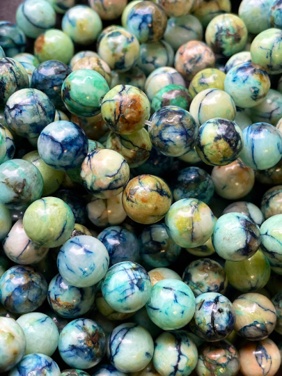Natural Azurite Gemstone Bead 6mm 8mm 10mm Round Bead, Gorgeous Green Blue Azurite Gemstone Beads, Full Strand 15.5"