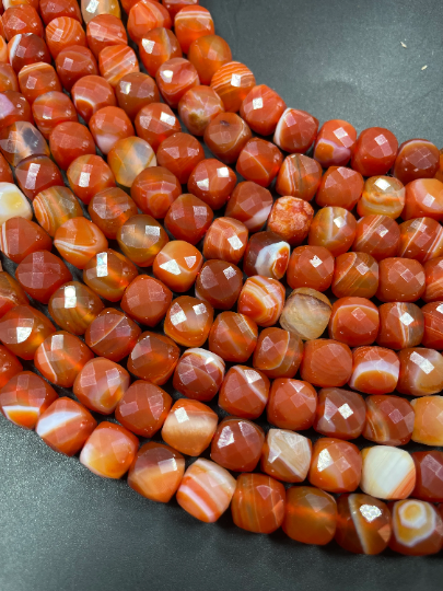 AAA Natural Red Botswana Agate Gemstone Bead Faceted 8mm Cube Shape Bead, Gorgeous Red Orange Color Botswana Agate Gemstone Beads