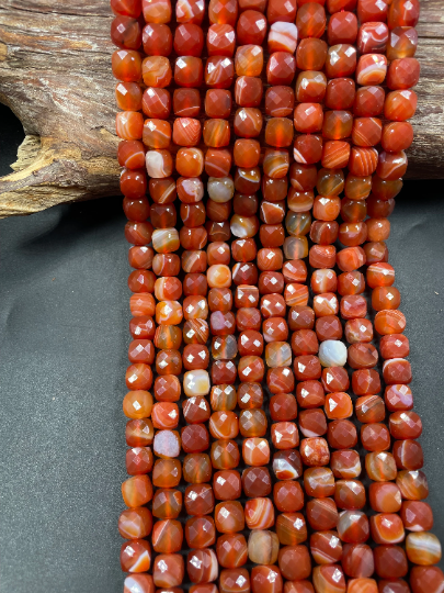 AAA Natural Red Botswana Agate Gemstone Bead Faceted 8mm Cube Shape Bead, Gorgeous Red Orange Color Botswana Agate Gemstone Beads