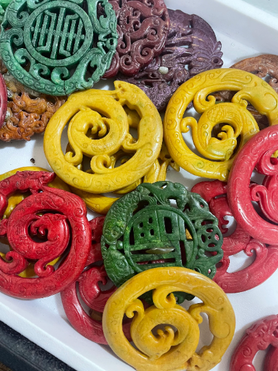 BULK! 5 Pendants! Natural Hand Carved Jade Pendants, Multicolor Unique Designs Jade Pendants!