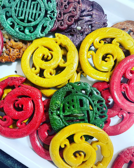 BULK! 5 Pendants! Natural Hand Carved Jade Pendants, Multicolor Unique Designs Jade Pendants!