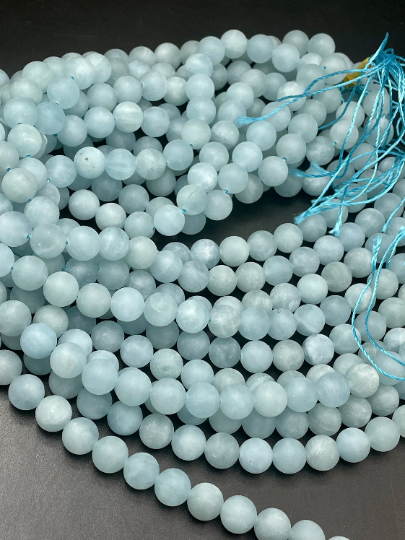 AAA Natural Matte Aquamarine Gemstone Bead 6mm 8mm 10mm 12mm 14mm Round Beads, Gorgeous Blue Color Matte Aquamarine Gemstone Beads