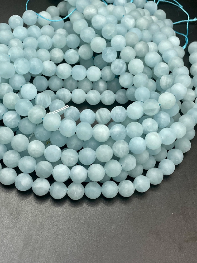 AAA Natural Matte Aquamarine Gemstone Bead 6mm 8mm 10mm 12mm 14mm Round Beads, Gorgeous Blue Color Matte Aquamarine Gemstone Beads