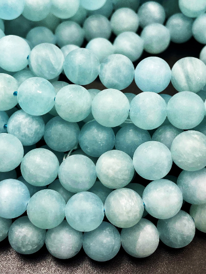 AAA Natural Matte Aquamarine Gemstone Bead 6mm 8mm 10mm 12mm 14mm Round Beads, Gorgeous Blue Color Matte Aquamarine Gemstone Beads