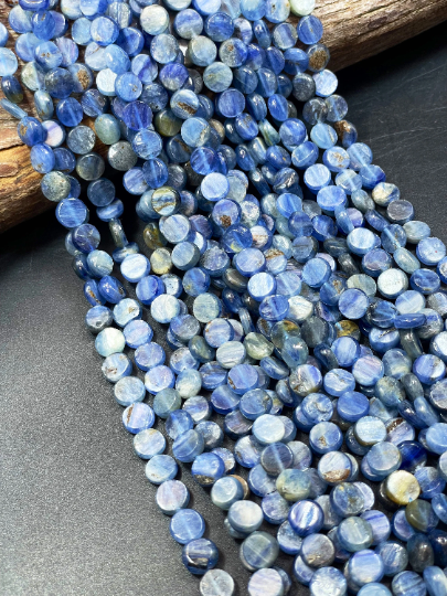Natura Kyanite Gemstone Bead 8mm Coin Shape Bead, Beautiful Natural Blue Color Kyanite Gemstone Bead