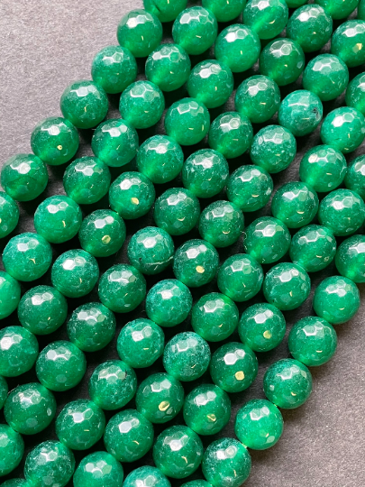 Natural Green Jade Gemstone Bead Faceted 6mm 8mm 10mm Round Beads, Gorgeous Green Color Jade Gemstone Bead