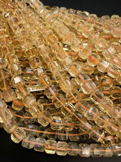 AAA Natural Citrine Gemstone Bead Faceted 8mm Cube Shape, Gorgeous Clear Orange Citrine Gemstone Bead, Excellent Quality Citrine