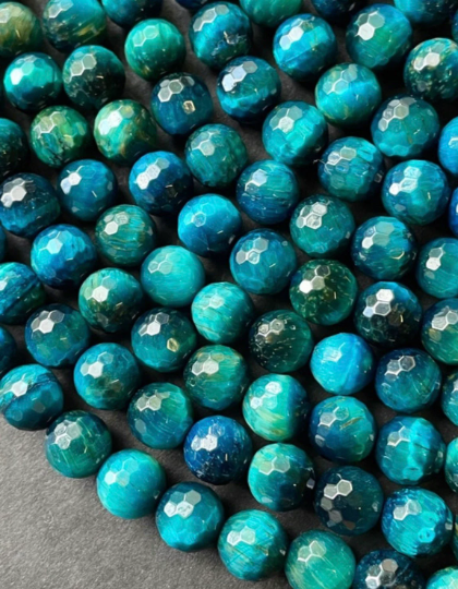 AAA Natural Tiger Eye Gemstone Bead Faceted 6mm 8mm 10mm 12mm Round Bead, Gorgeous Turquoise Blue Color Tiger Eye Bead