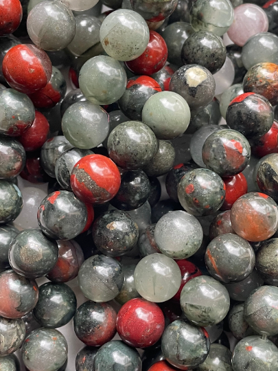 Natural African Bloodstone Gemstone Bead 4mm 6mm 8mm 10mm 12mm Round Bead, Beautiful Gray Red Color Bloodstone Gemstone Bead, Full Strand 15.5"