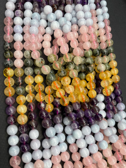 AAA Natural Multi Gemstone Beads 6mm 8mm 10mm Round Bead, Gorgeous Multicolor Mixed Gemstone Beads | Amethyst Aquamarine Citrine Prehnite Rose Quartz