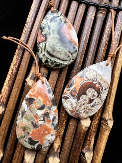 Natural Rainforest Jasper Pendant Teardrop Shape 32x52mm Gorgeous Green Orange Brown Color Loose Pendant